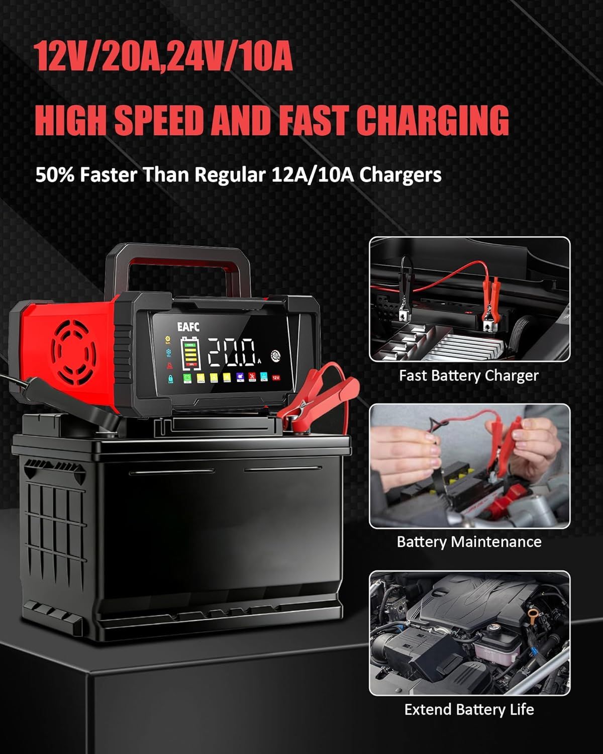 Car Battery Charger 20A 12V 24V Maintainer
