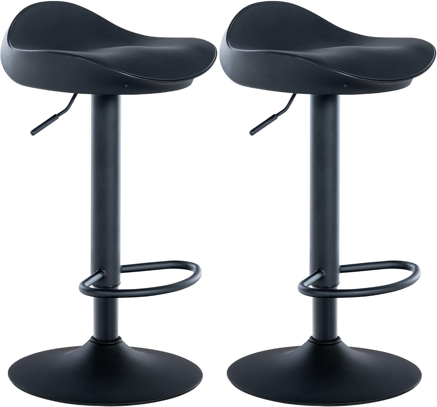Set of 2 Adjustable Black Faux Leather Bar Stools