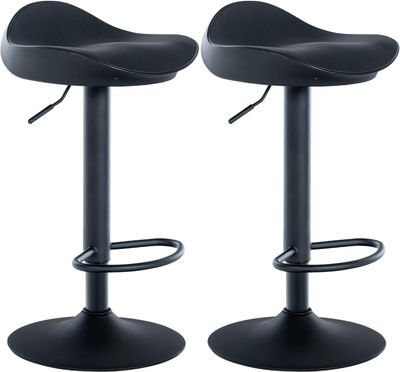 Set of 2 Adjustable Black Faux Leather Bar Stools