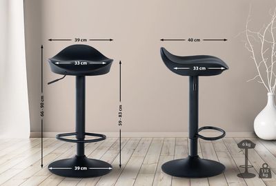 Set of 2 Adjustable Black Faux Leather Bar Stools