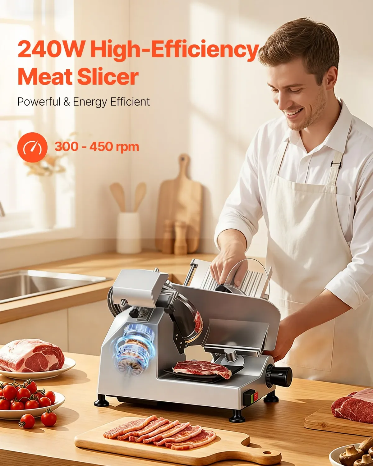 Commercial Meat Slicer 240W 250mm Adjustable