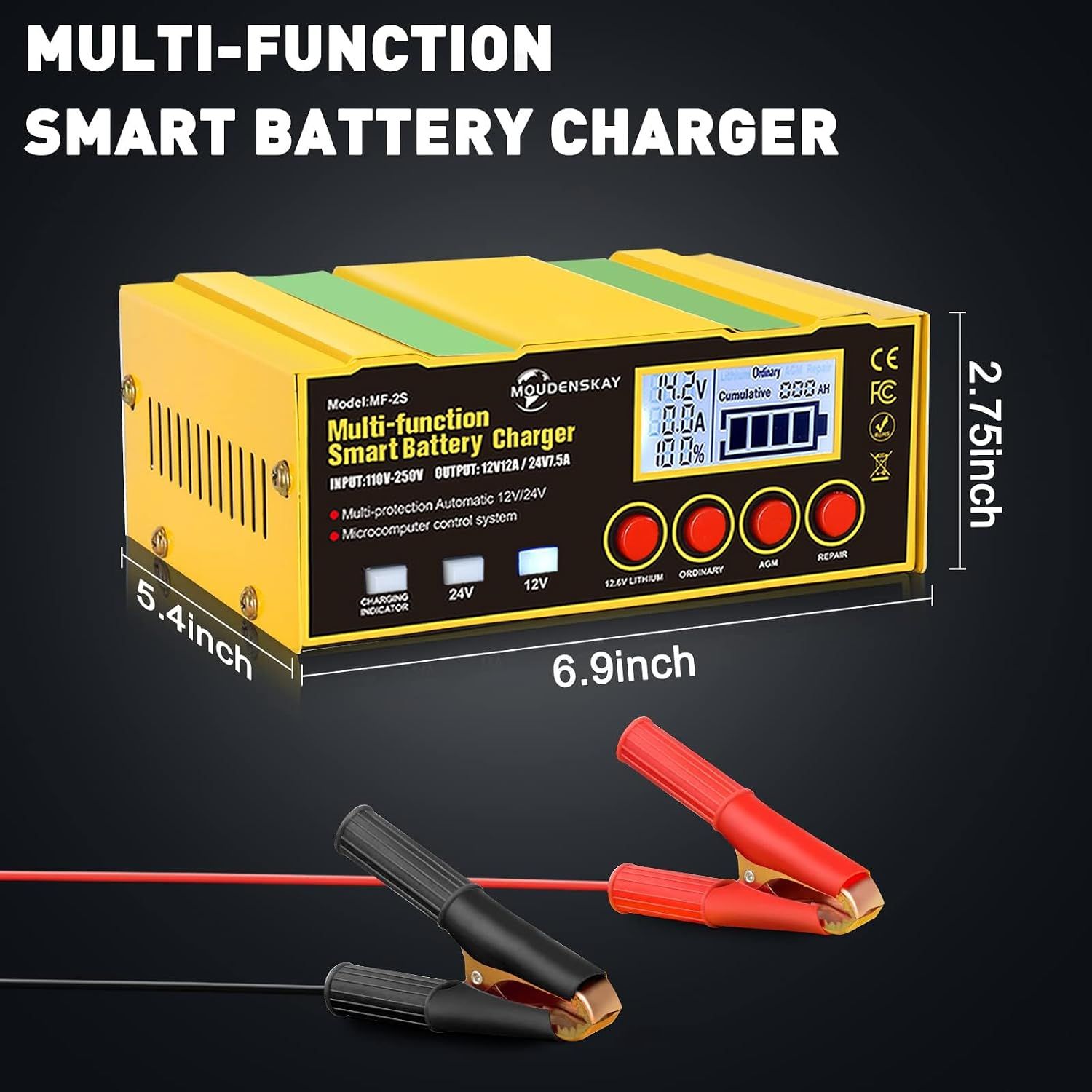 12A Smart Car Battery Charger 12V 24V Lithium SLA AGM EFB Battery Maintainer