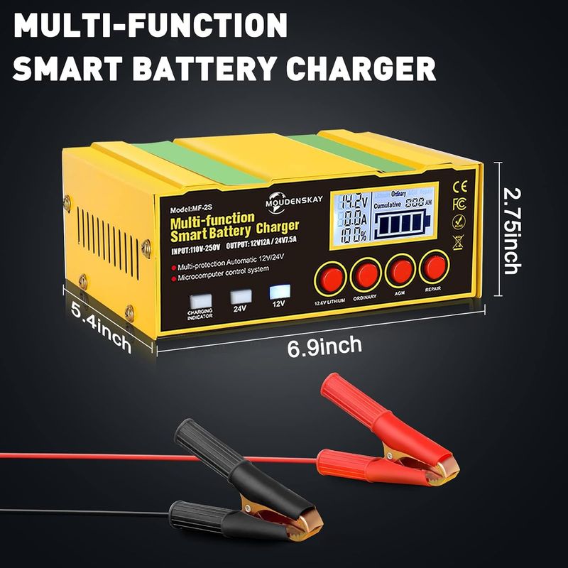 12A Smart Car Battery Charger 12V 24V Lithium SLA AGM EFB Battery Maintainer