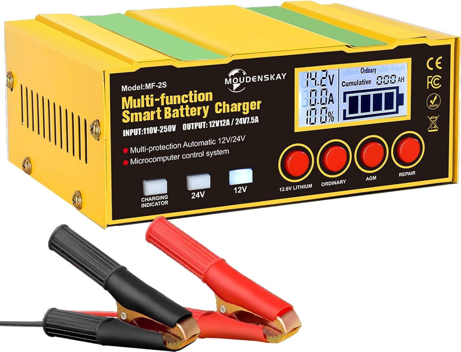 12A Smart Car Battery Charger 12V 24V Lithium SLA AGM EFB Battery Maintainer