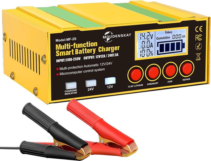 12A Smart Car Battery Charger 12V 24V Lithium SLA AGM EFB Battery Maintainer