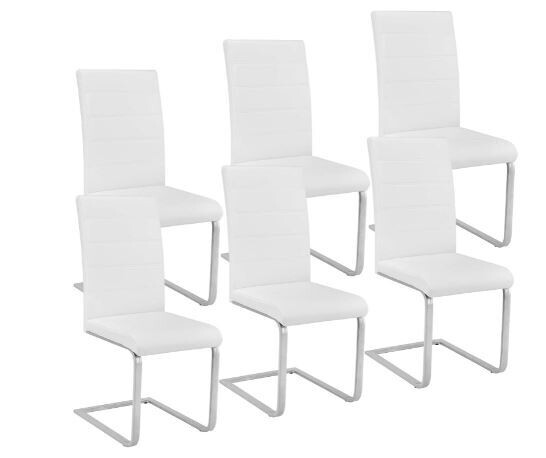 Set of 6 Ergonomic Cantilever Dining &amp; Office Chair – PU Leather Upholstered, Color: White