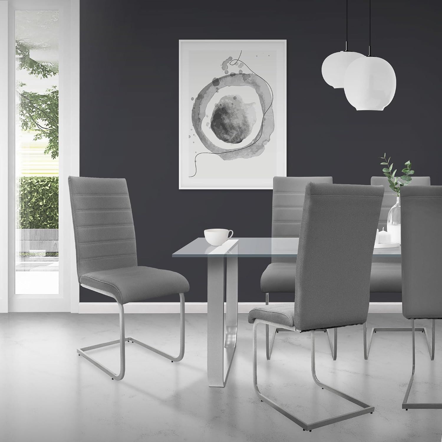 Set of 6 Ergonomic Cantilever Dining &amp; Office Chair – PU Leather Upholstered