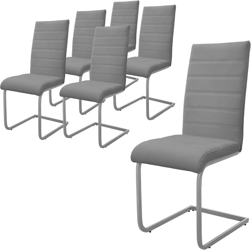 Set of 6 Ergonomic Cantilever Dining &amp; Office Chair – PU Leather Upholstered