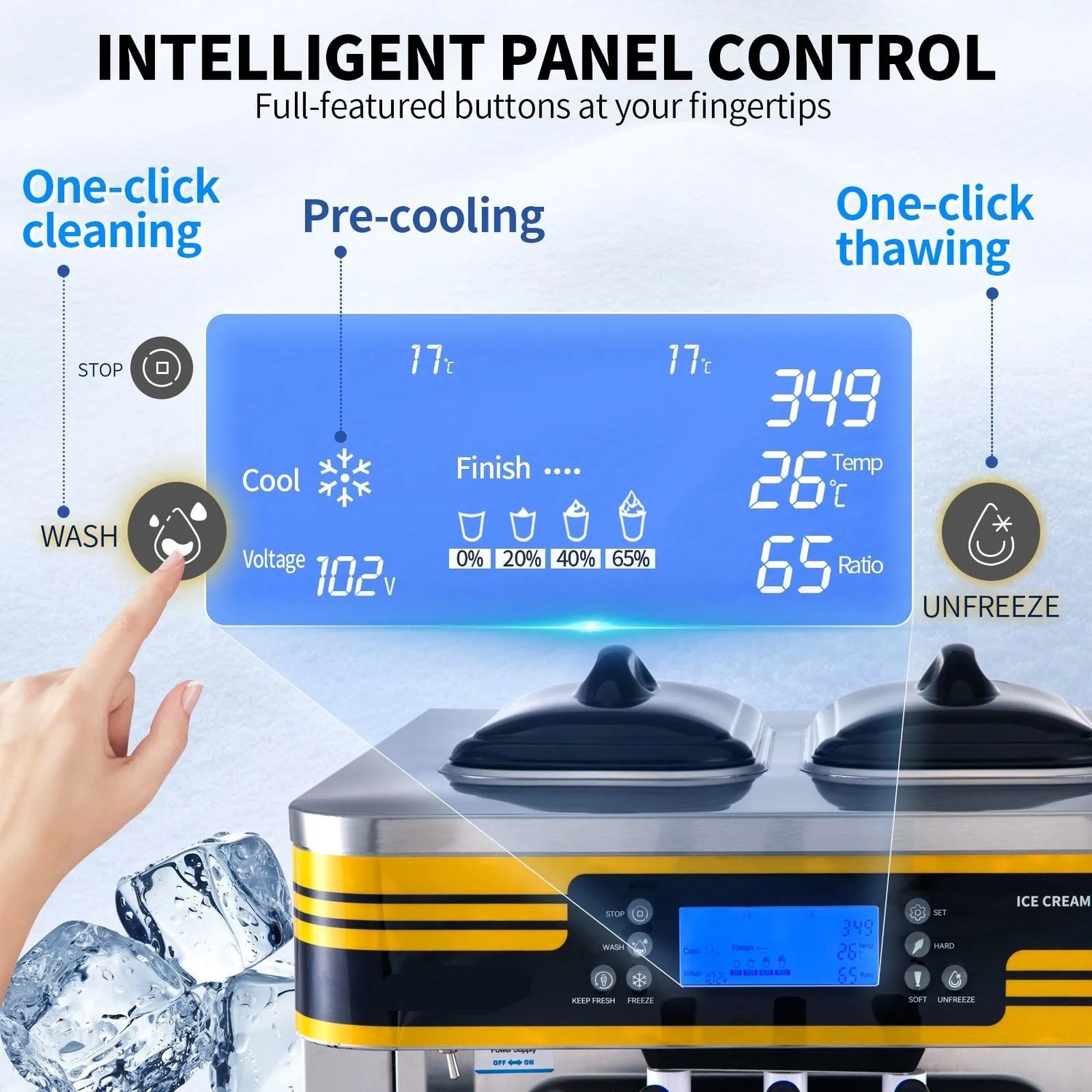Commercial Soft Serve Ice Cream Maker 22-30L/H with LCD Panel