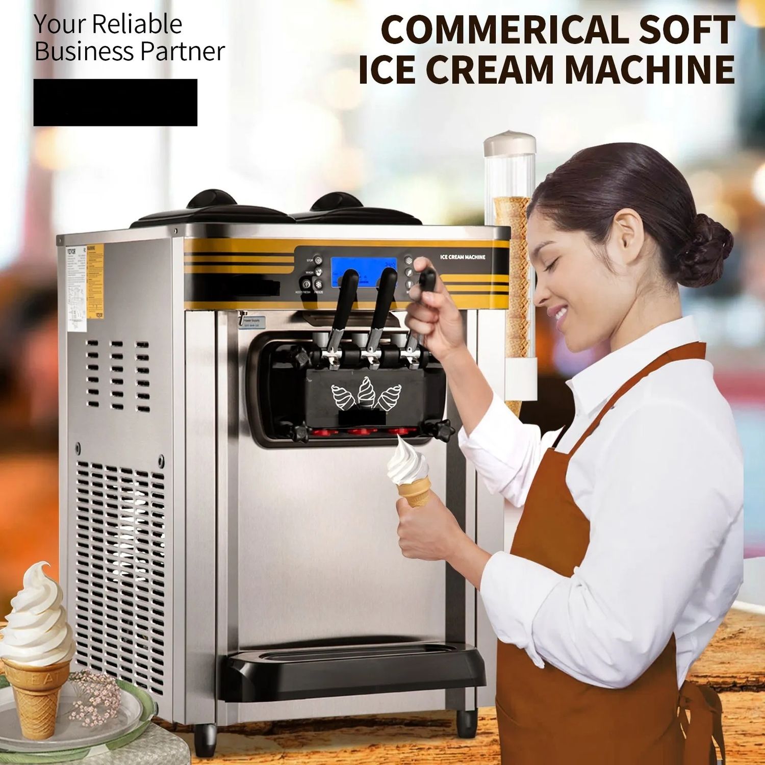 Commercial Soft Serve Ice Cream Maker 22-30L/H with LCD Panel