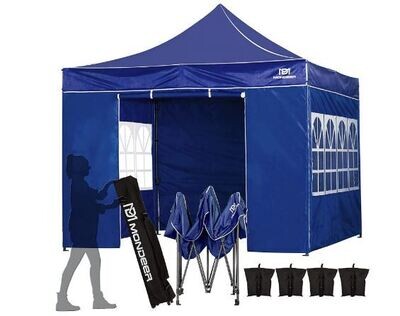Steel Frame 3 x 3 m Folding gazebo with 4 sandbags, Side walls &amp; Carry bag