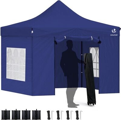 Steel Frame 3 x 3 m Folding gazebo with 4 sandbags, Side walls &amp; Carry bag