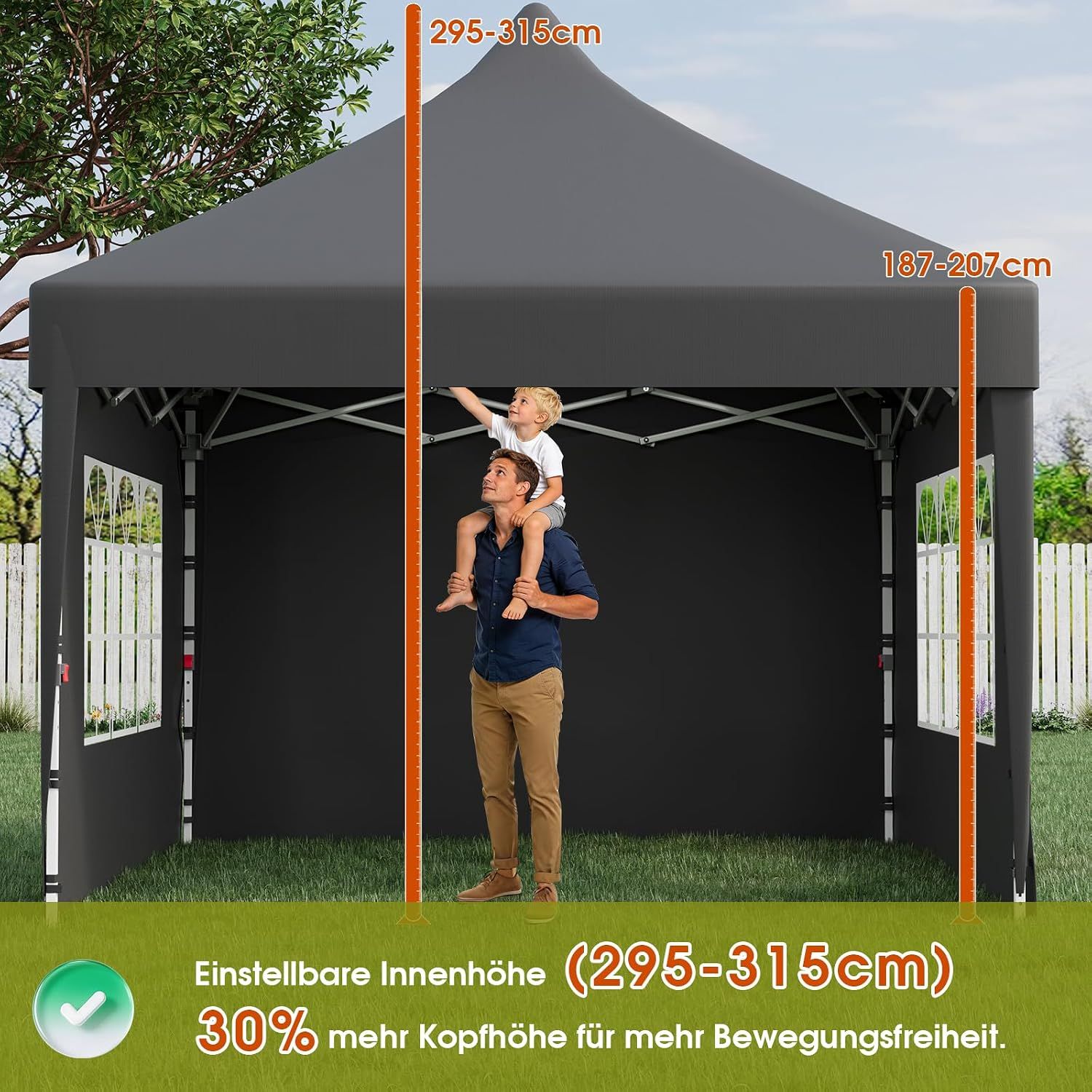 Steel Frame 3 x 3 m Folding gazebo with 4 sandbags, Side walls &amp; Carry bag