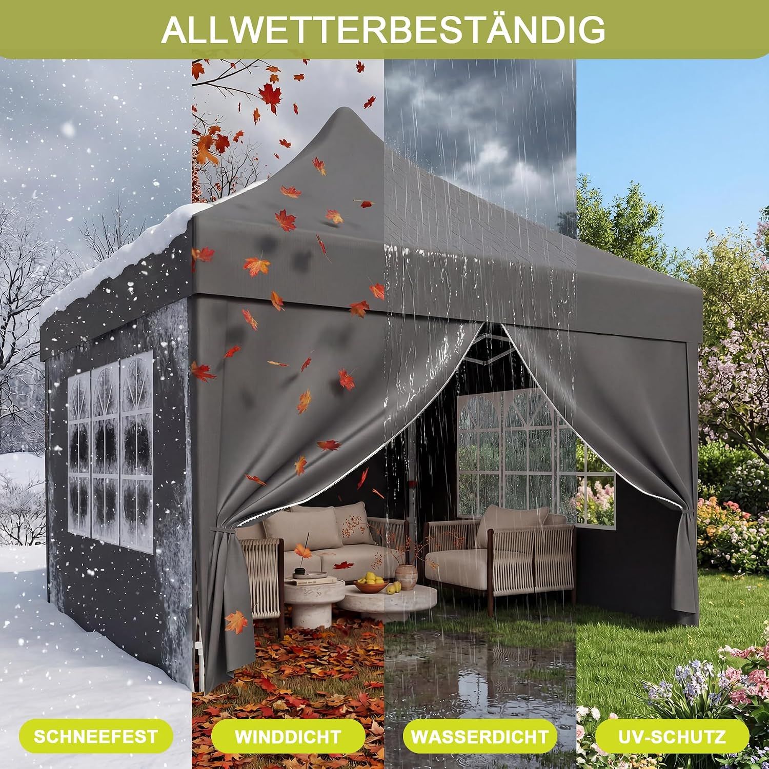 Steel Frame 3 x 3 m Folding gazebo with 4 sandbags, Side walls &amp; Carry bag