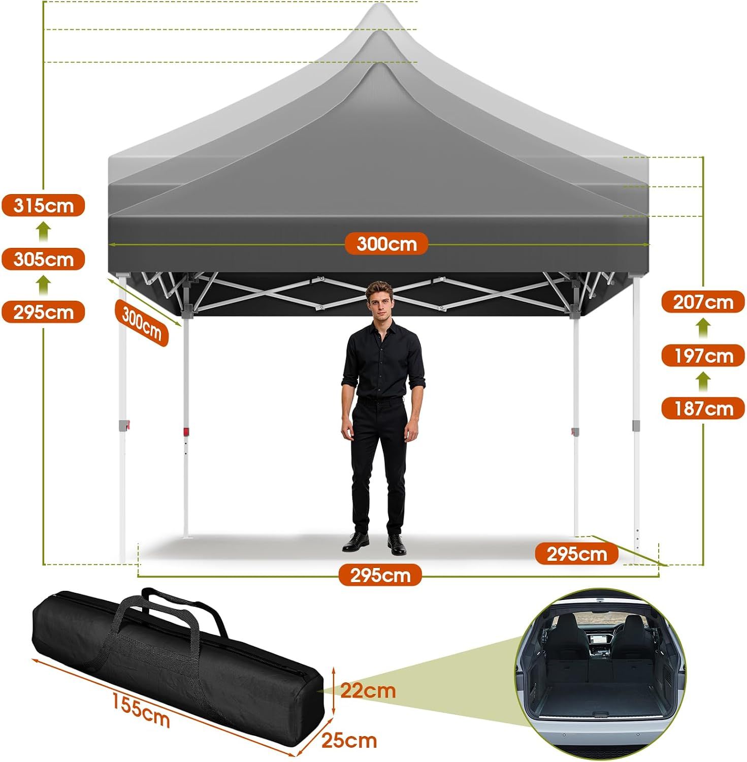 Steel Frame 3 x 3 m Folding gazebo with 4 sandbags, Side walls &amp; Carry bag