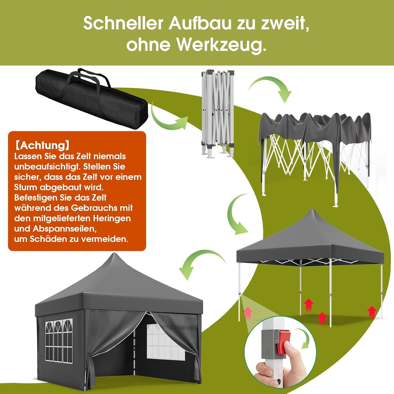 Steel Frame 3 x 3 m Folding gazebo with 4 sandbags, Side walls &amp; Carry bag