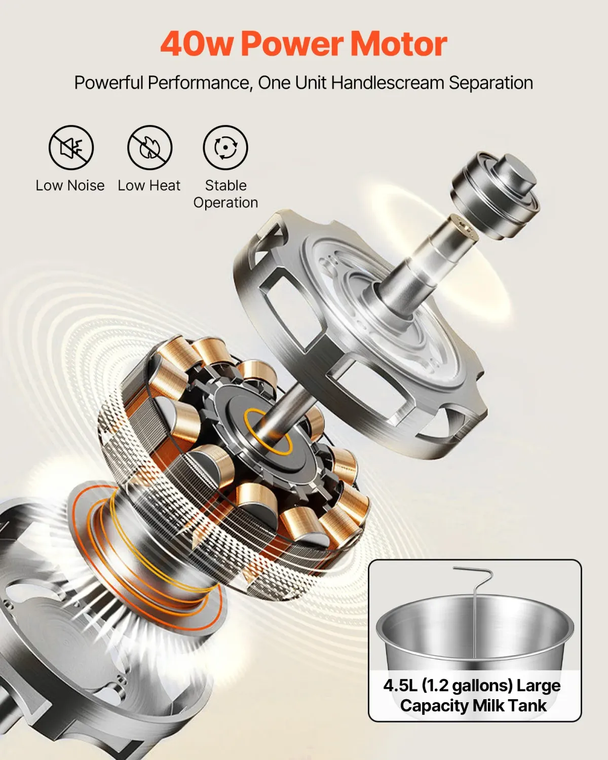 Electric Milk Cream Separator Machine 60L/H 10500RPM Stainless Steel Milk Skimmer 4.5L Bowl