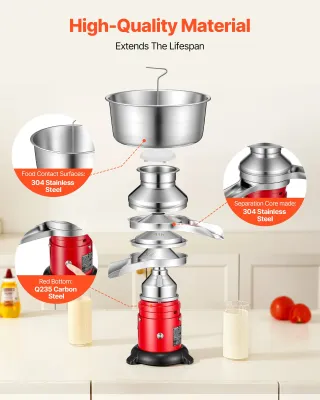 Electric Milk Cream Separator Machine 60L/H 10500RPM Stainless Steel Milk Skimmer 4.5L Bowl