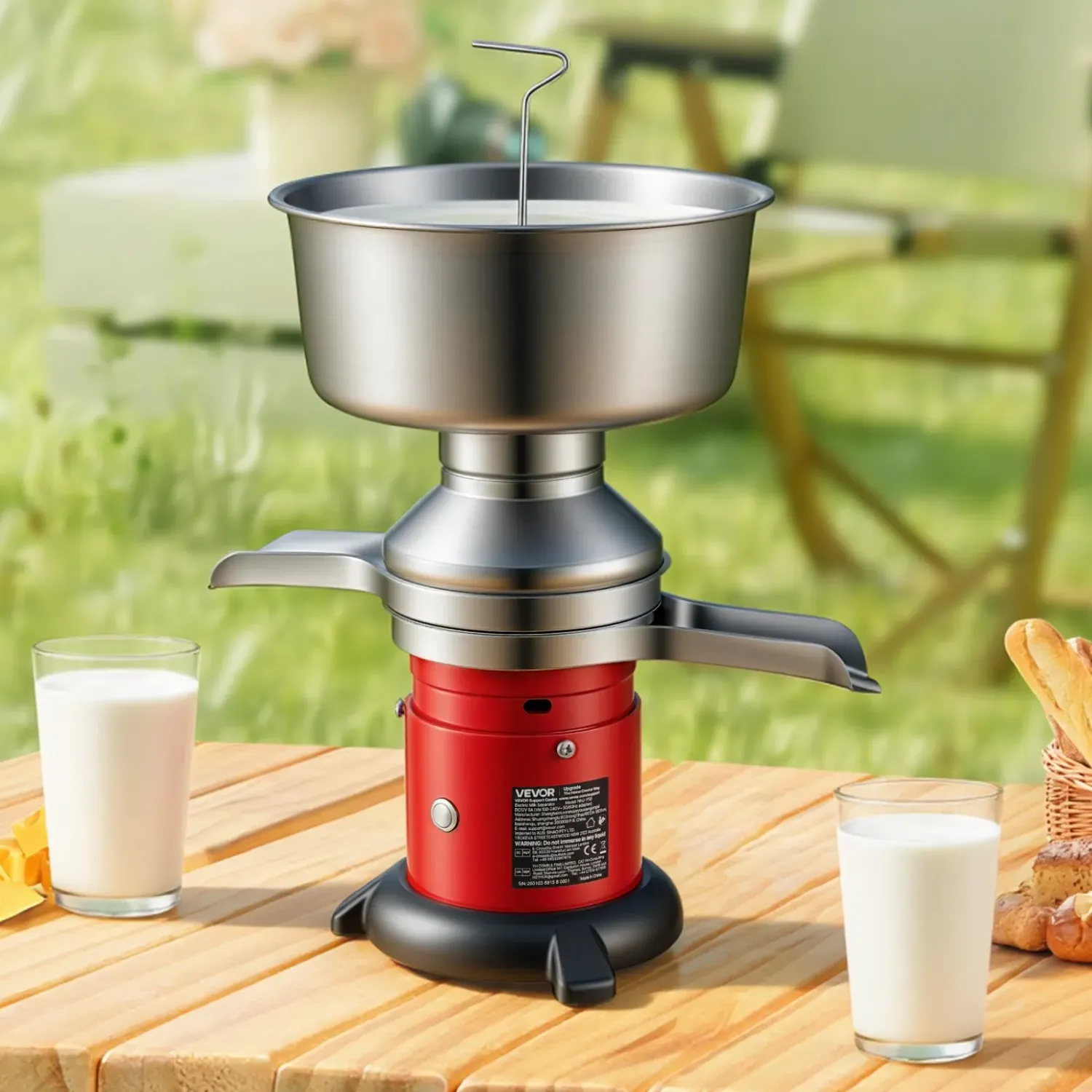 Electric Milk Cream Separator Machine 60L/H 10500RPM Stainless Steel Milk Skimmer 4.5L Bowl