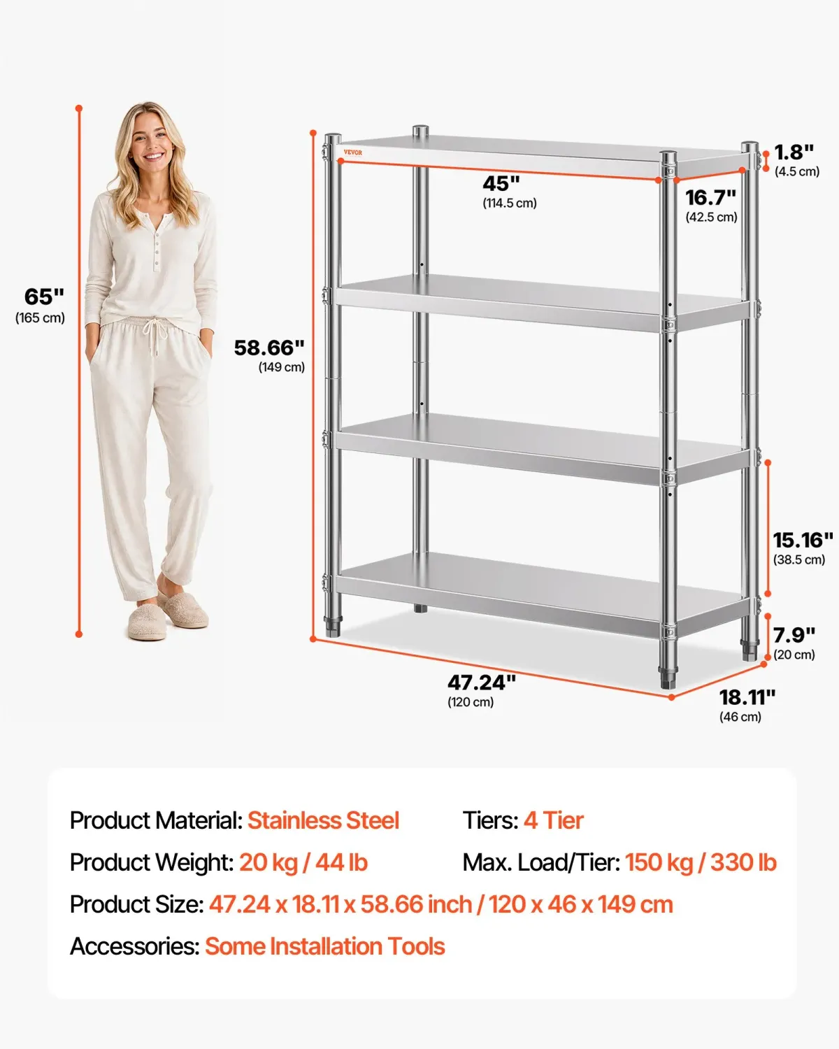 STAINLESS STEEL Storage Shelf – Adjustable Commercial Rack