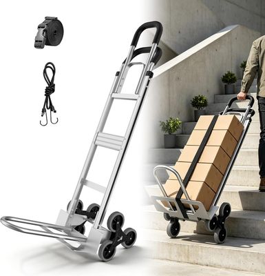 2-in-1 Aluminium Stair Climbing Trolley – 600lbs Heavy Duty 6-Wheel Hand Truck
