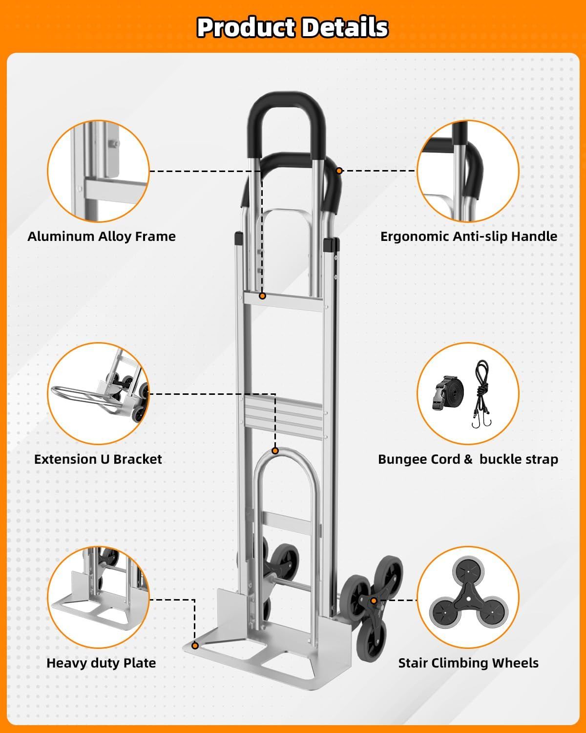 2-in-1 Aluminium Stair Climbing Trolley – 600lbs Heavy Duty 6-Wheel Hand Truck