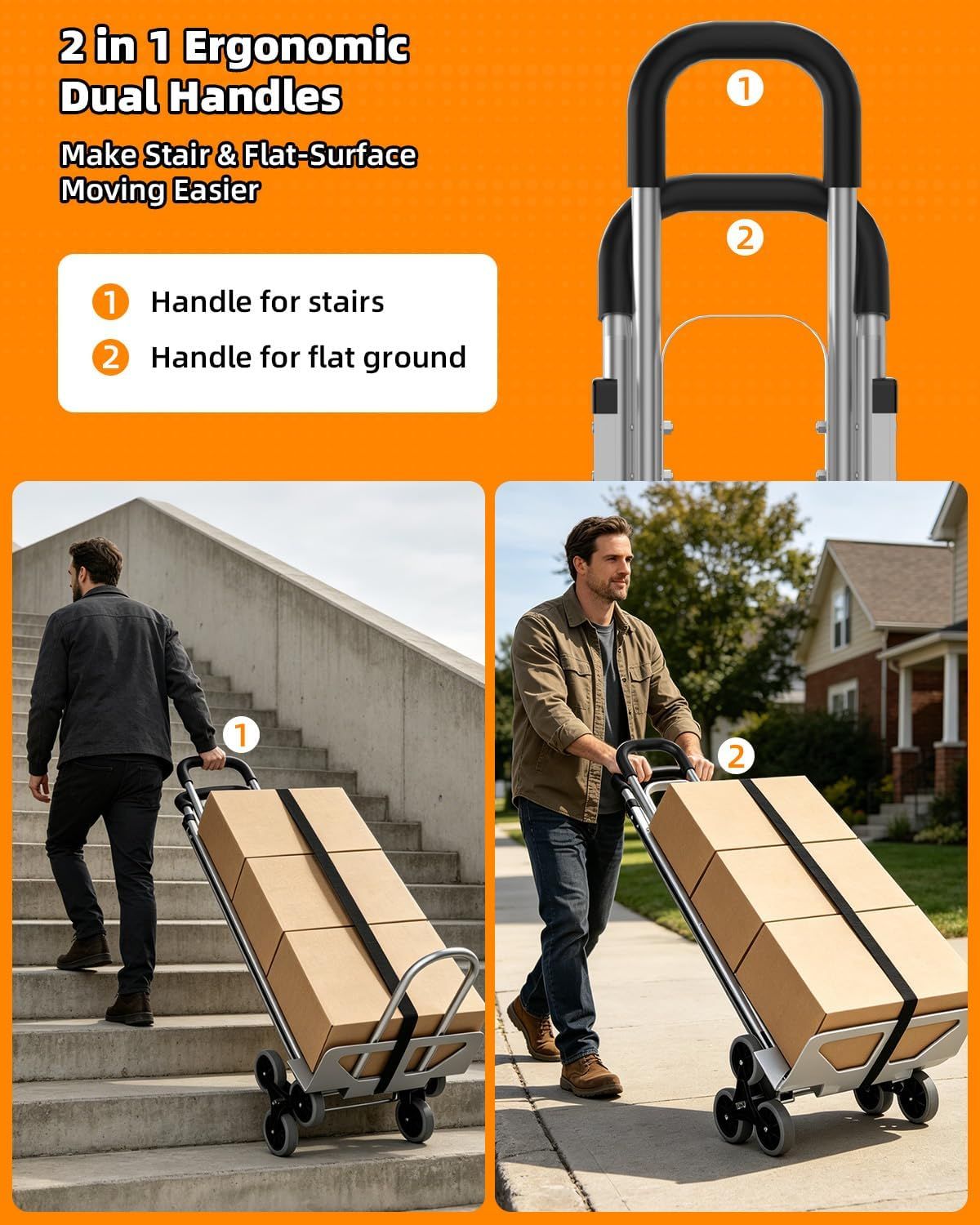 2-in-1 Aluminium Stair Climbing Trolley – 600lbs Heavy Duty 6-Wheel Hand Truck