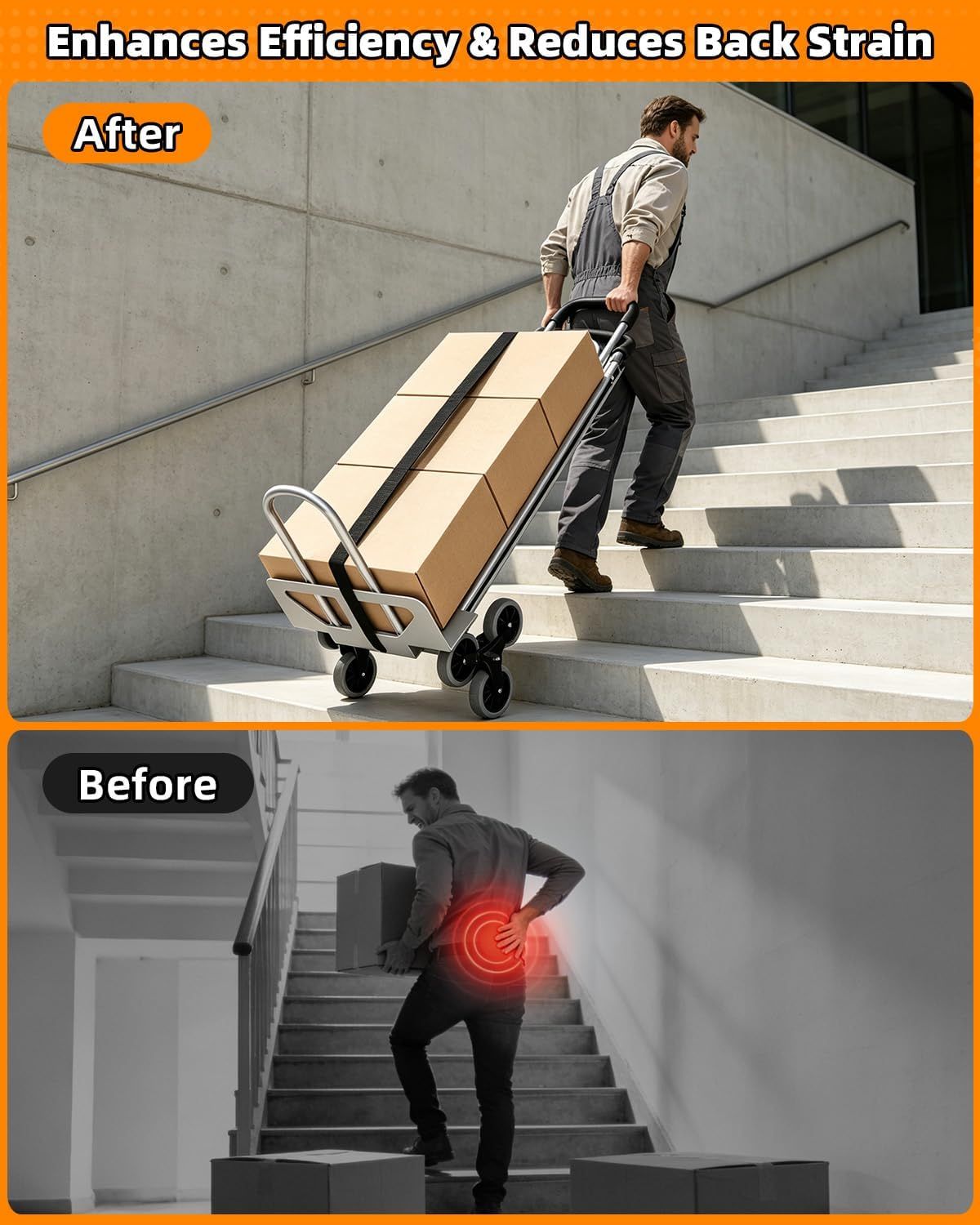 2-in-1 Aluminium Stair Climbing Trolley – 600lbs Heavy Duty 6-Wheel Hand Truck