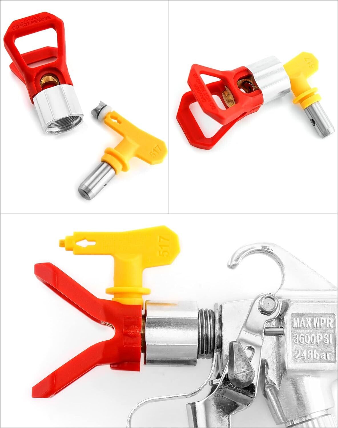 Airless Gun High Pressure with Nozzle Seat and 517 Nozzle for Paint Spray System, 3600 PSI / 250 BAR