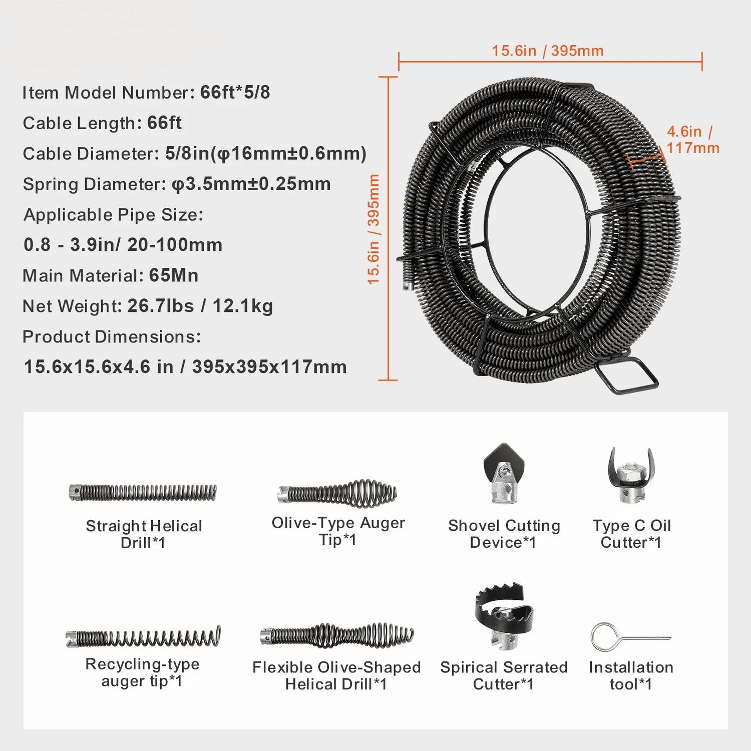 Solid Core Sectional Drain Cleaning Cable