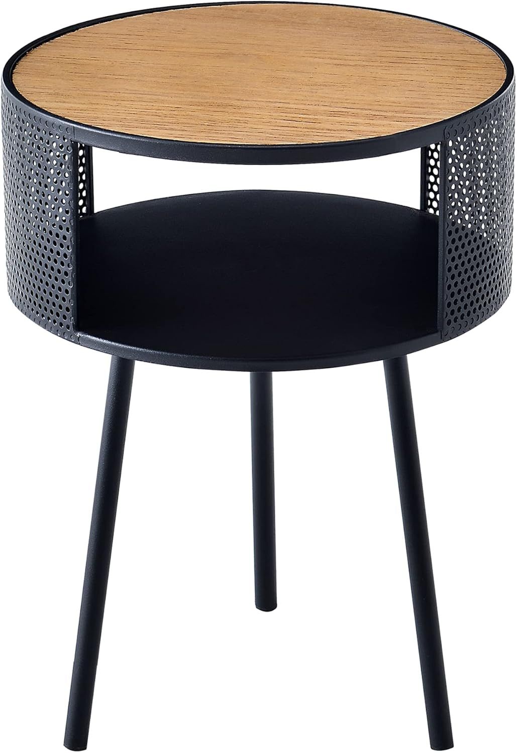 Round Side Table 34cm with Open Shelf, Black Metal Frame