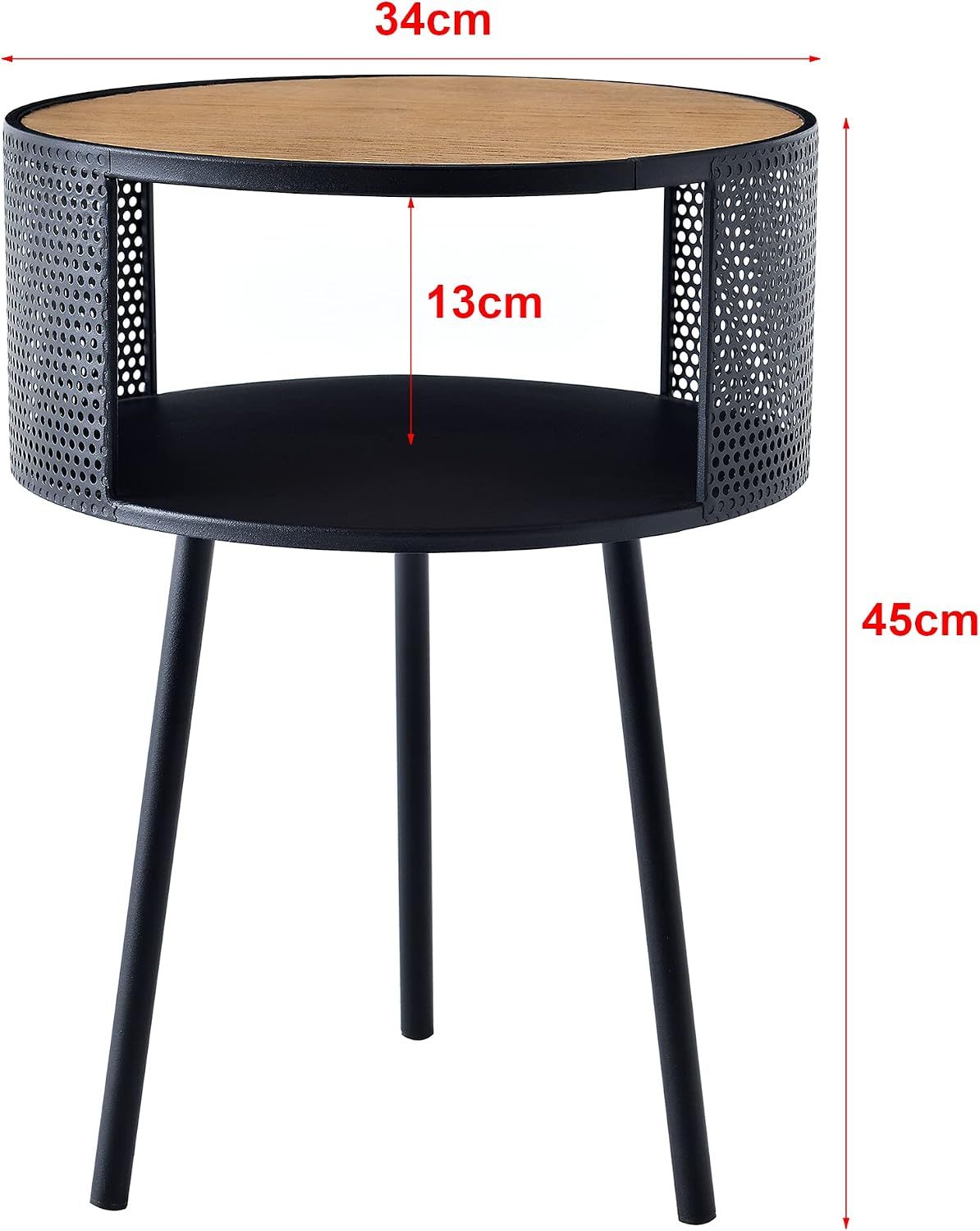 Round Side Table 34cm with Open Shelf, Black Metal Frame
