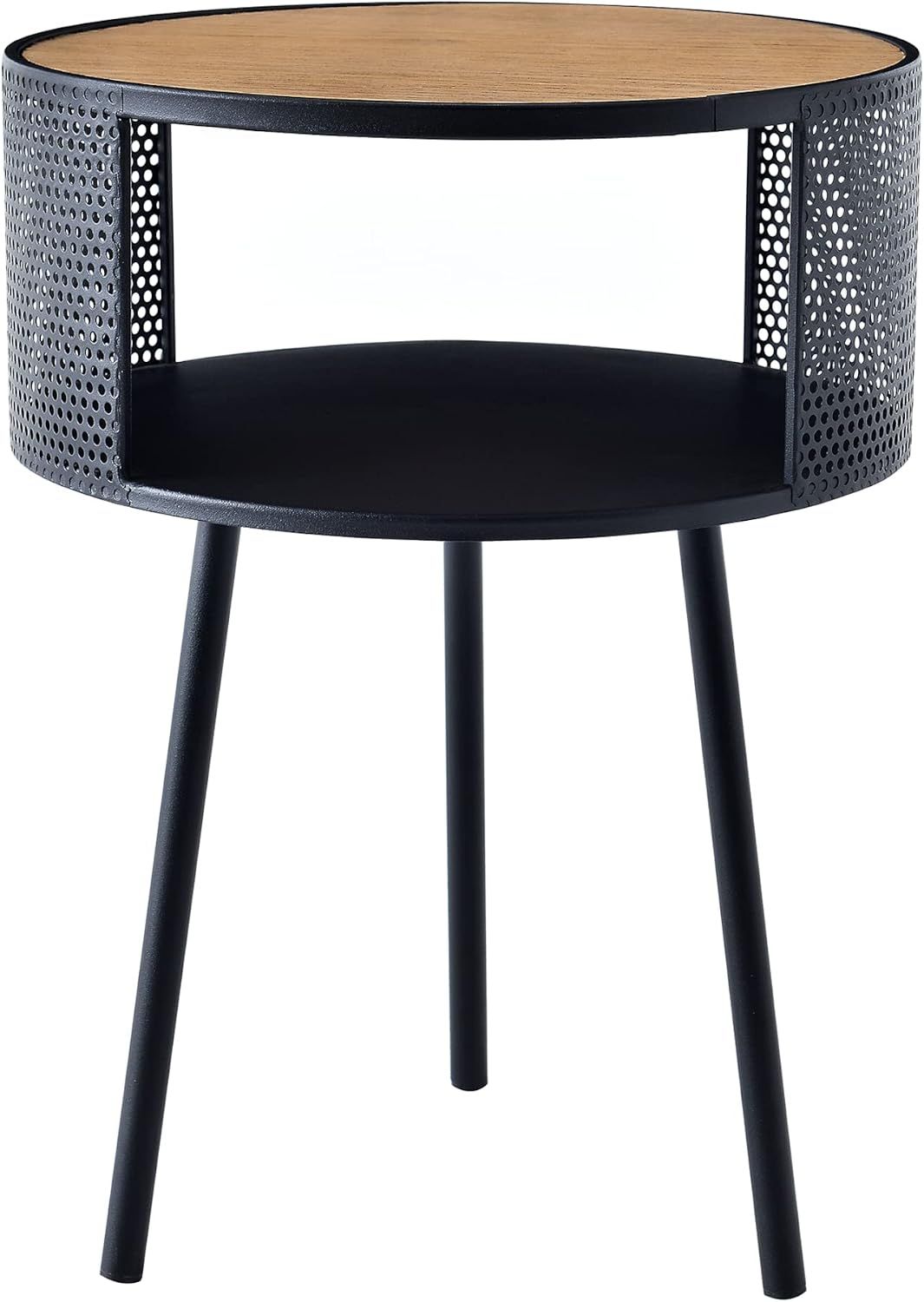 Round Side Table 34cm with Open Shelf, Black Metal Frame