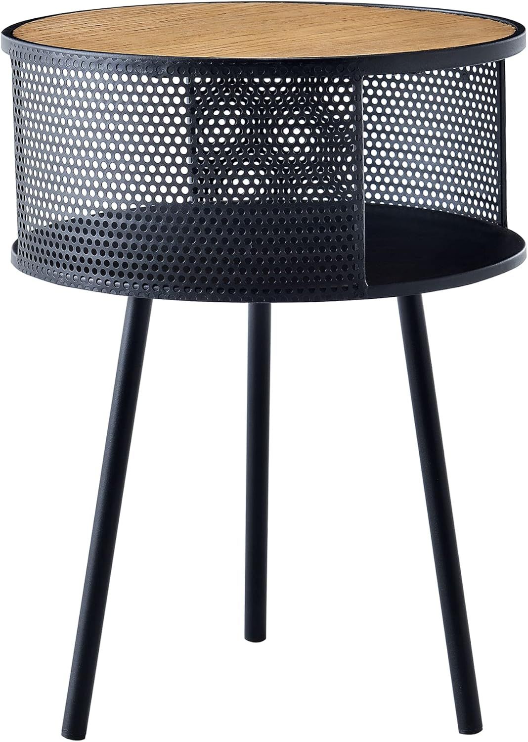 Round Side Table 34cm with Open Shelf, Black Metal Frame