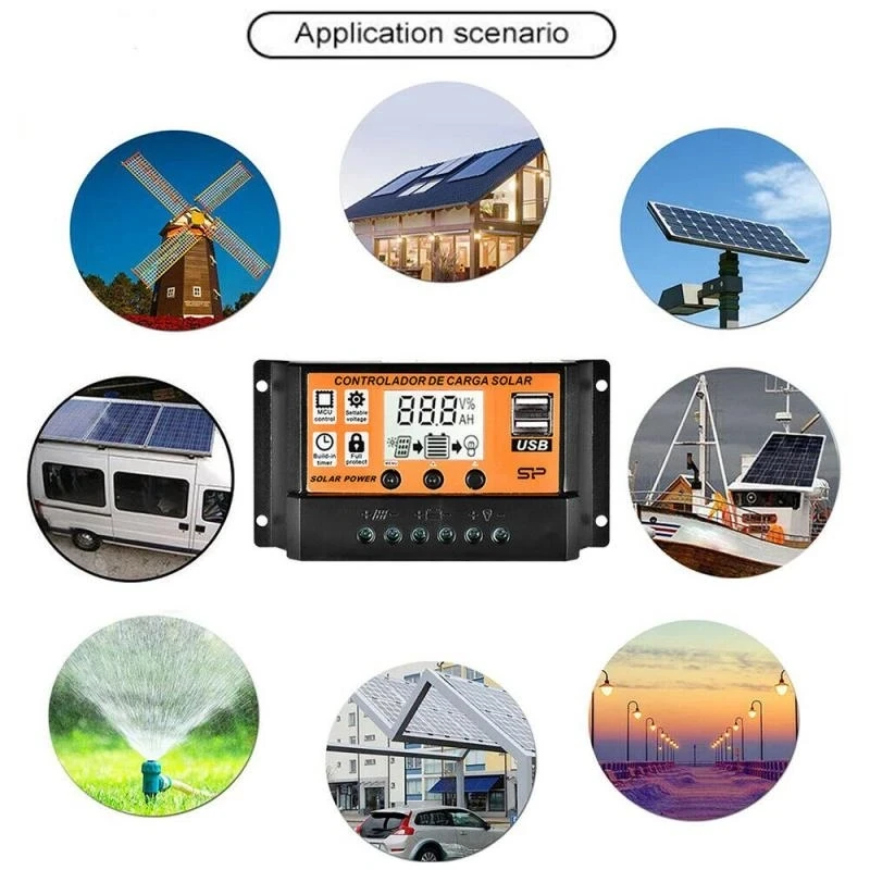 12V &amp; 24V Solar Charge Controllers – 10-100A Auto Battery Charger with Two USB Ports for Efficient Charging