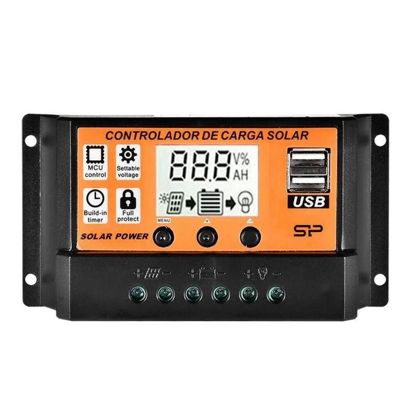 12V &amp; 24V Solar Charge Controllers – 10-100A Auto Battery Charger with Two USB Ports for Efficient Charging