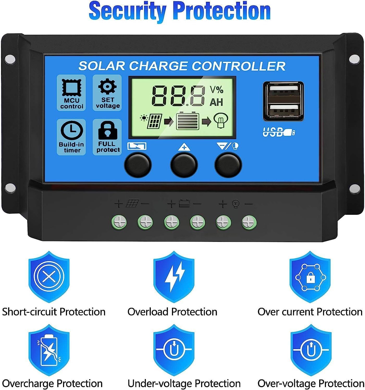 12V/24V Automatic Regulator with LCD Display &amp; Dual USB Ports