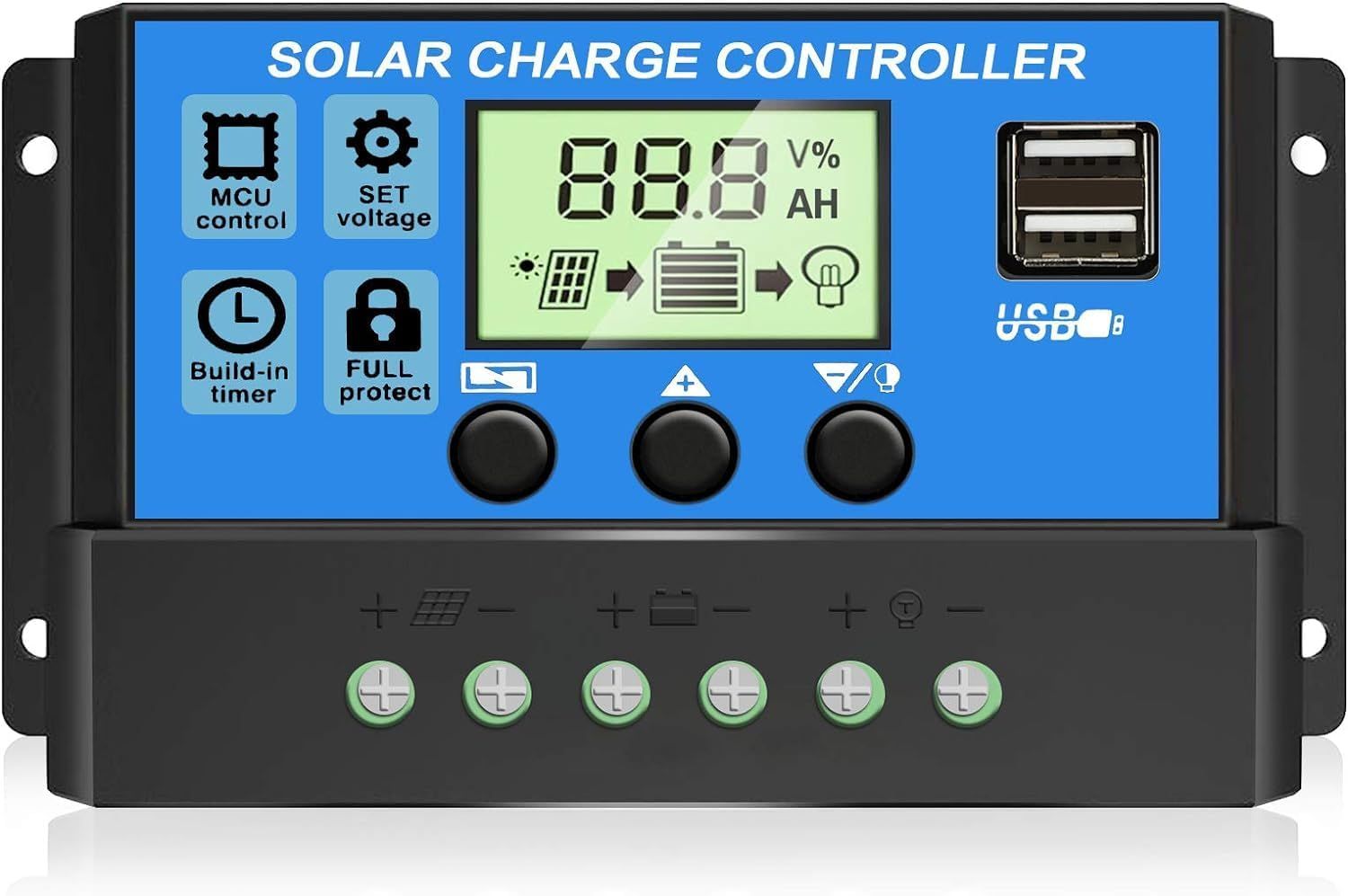 12V/24V Automatic Regulator with LCD Display &amp; Dual USB Ports