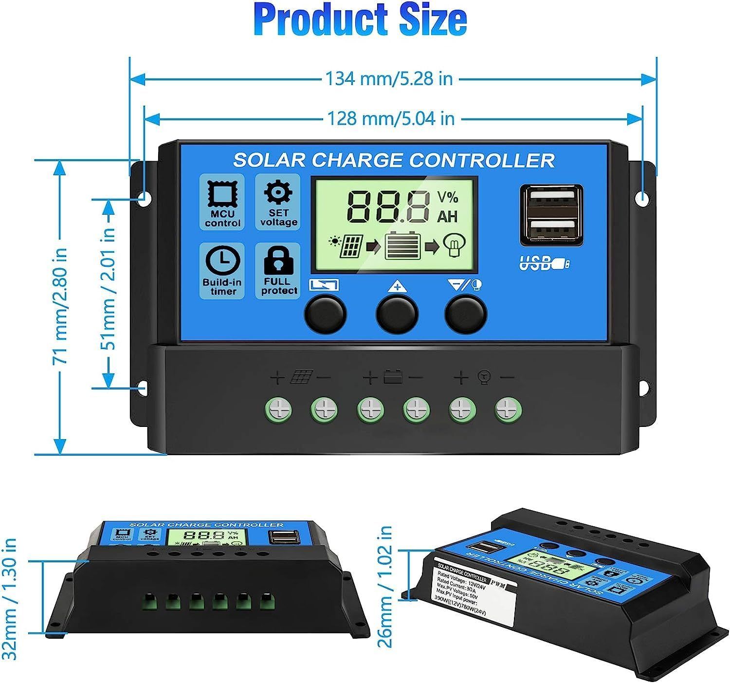 12V/24V Automatic Regulator with LCD Display &amp; Dual USB Ports