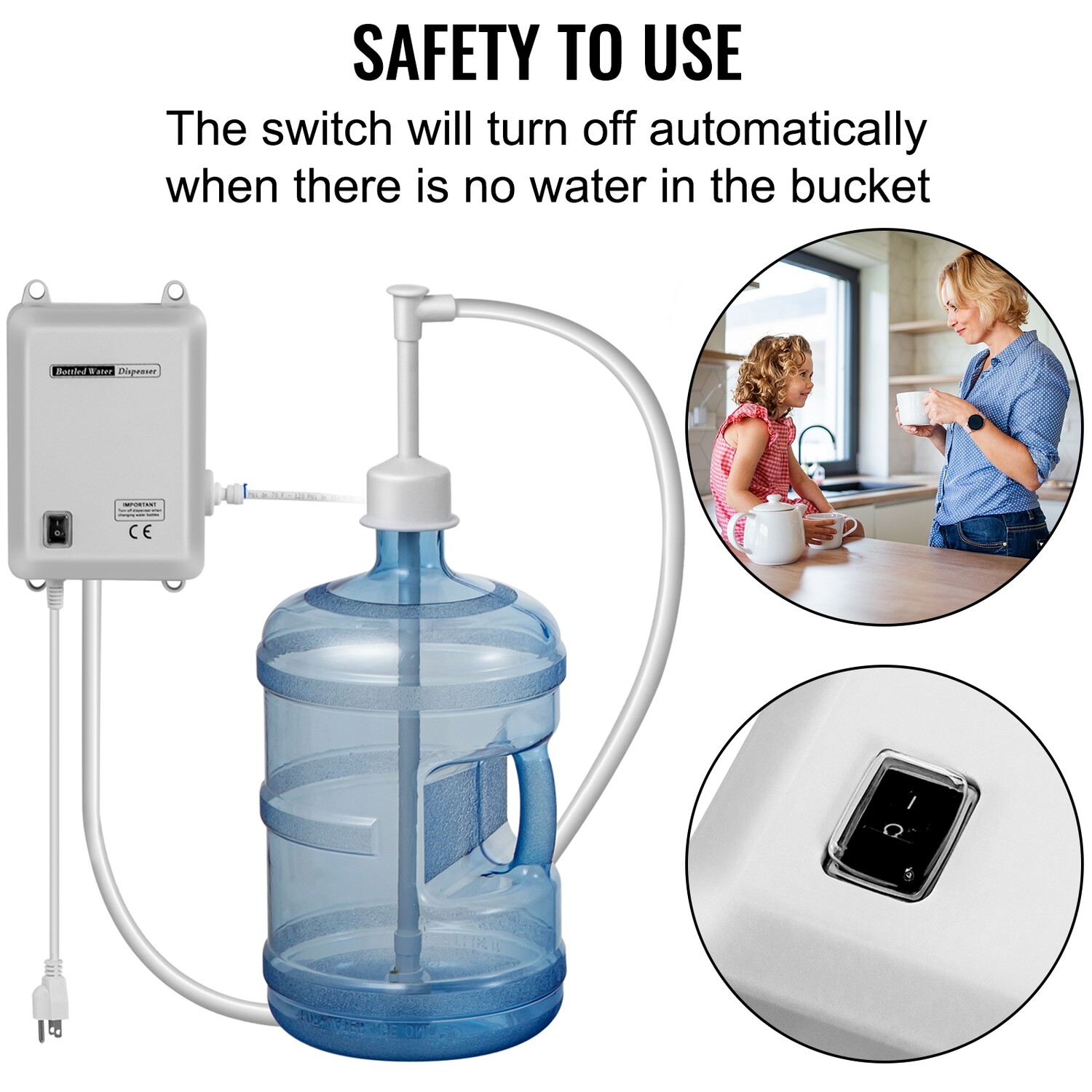 Automatic Electric Water Pump System for Bottled Water Dispensers — 5 Gallon Compatible, Single Inlet Jug Pump, Works with Coffee &amp; Tea Machines — Bucket Not Included