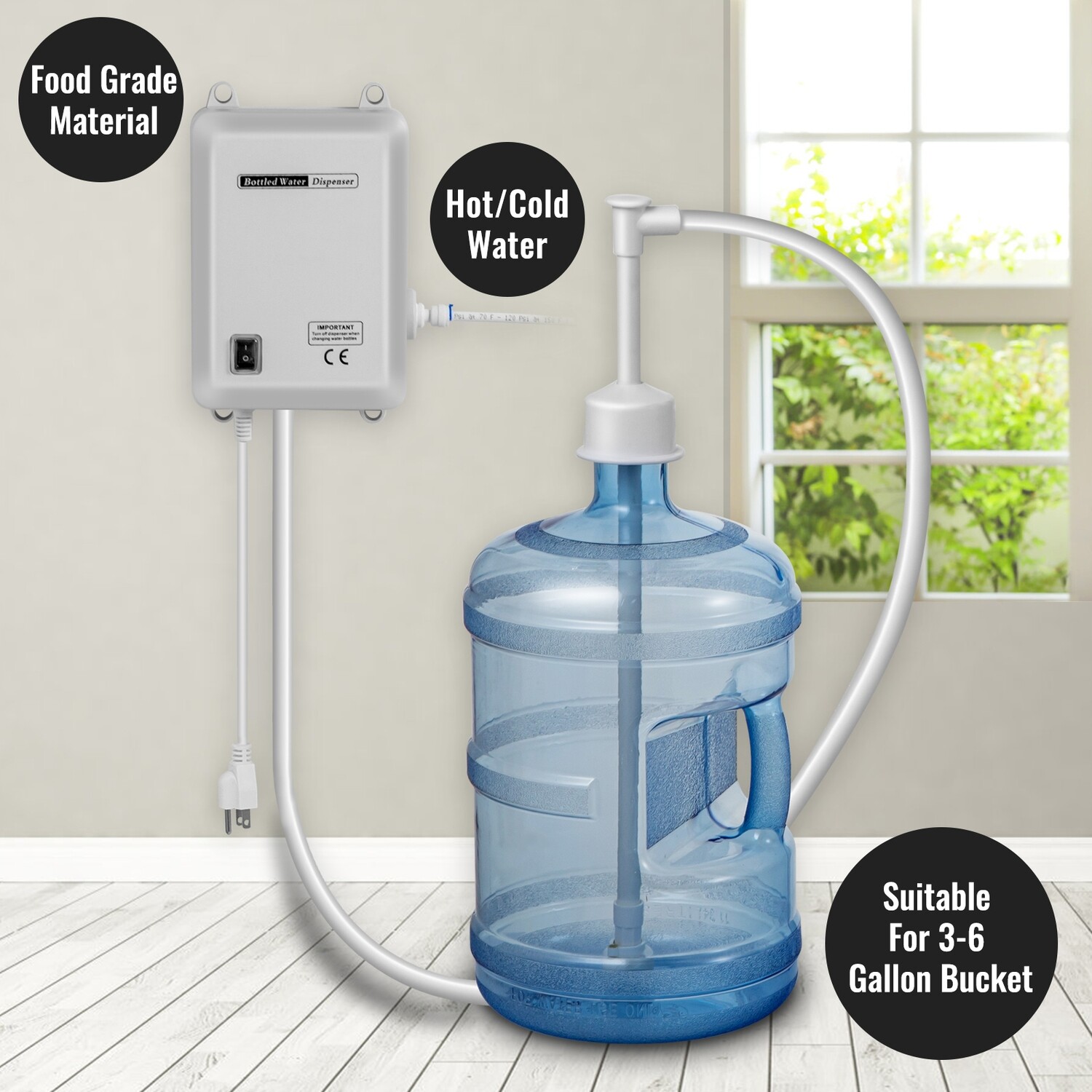 Automatic Electric Water Pump System for Bottled Water Dispensers — 5 Gallon Compatible, Single Inlet Jug Pump, Works with Coffee &amp; Tea Machines — Bucket Not Included