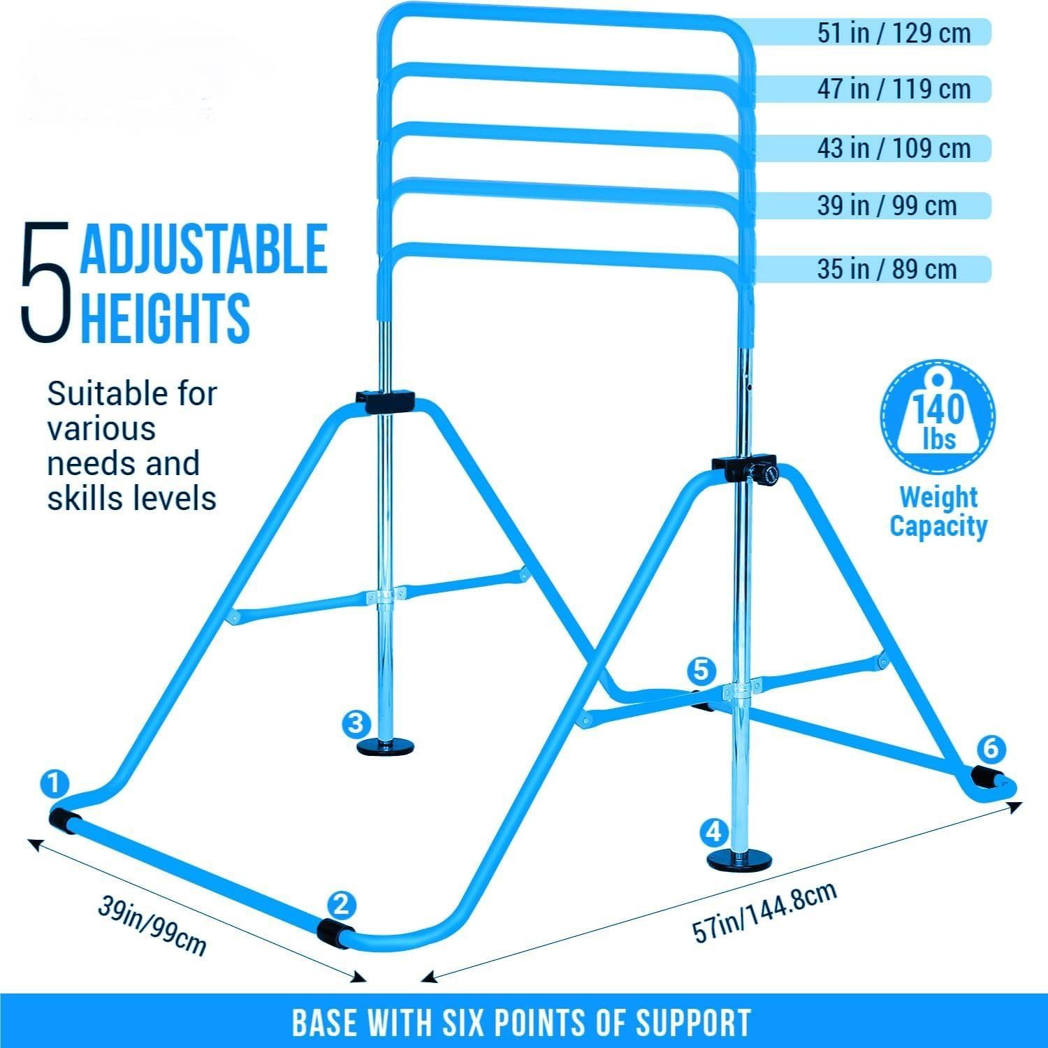 Kids Adjustable Gymnastics Bar with Rings – Foldable Home Training Bar