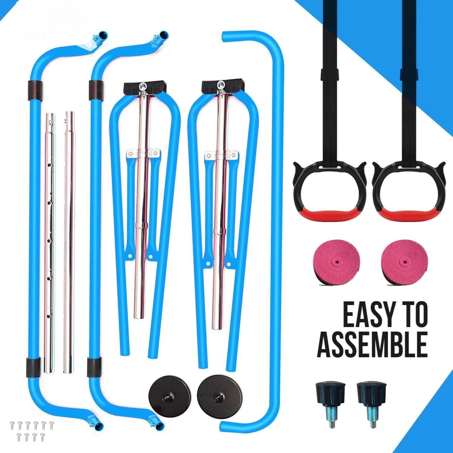 Kids Adjustable Gymnastics Bar with Rings – Foldable Home Training Bar