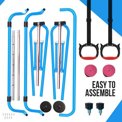 Kids Adjustable Gymnastics Bar with Rings – Foldable Home Training Bar