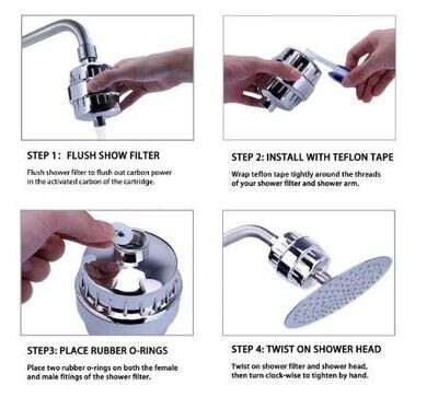 Universal Shower Filter with Replacement Filter Cartridge &amp; Teflon Tape