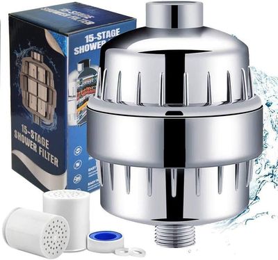 Universal Shower Filter with Replacement Filter Cartridge &amp; Teflon Tape