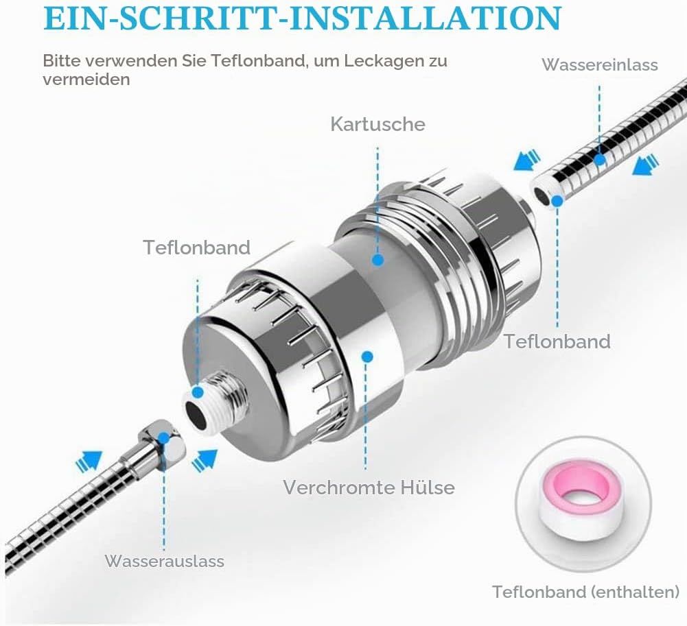 Universal Shower Filter with Replacement Filter Cartridge &amp; Teflon Tape