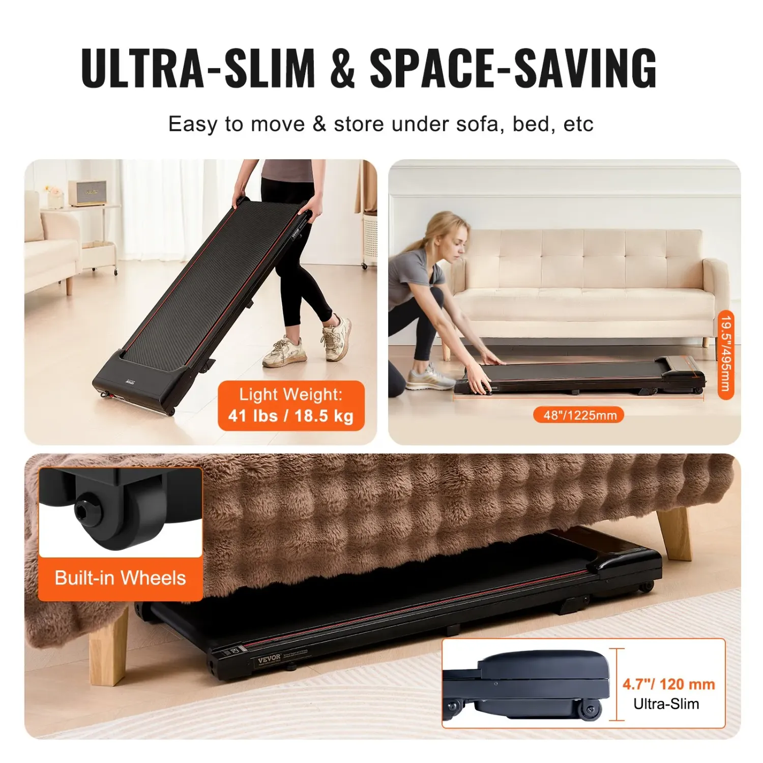 Portable S7Y Walking Pad Treadmill with 3% Incline – 2.5 HP, 6 km/h