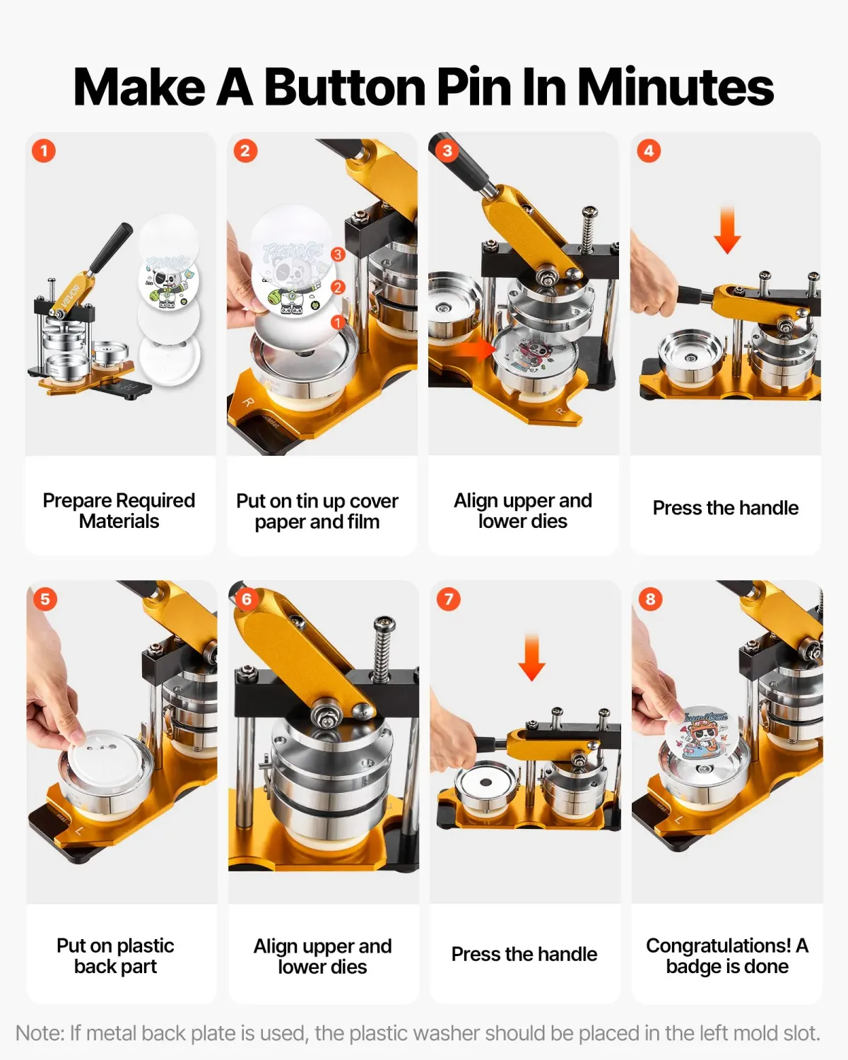 Button Maker Machine 75mm 3 Inch Badge Press Kit with 500 Button Parts