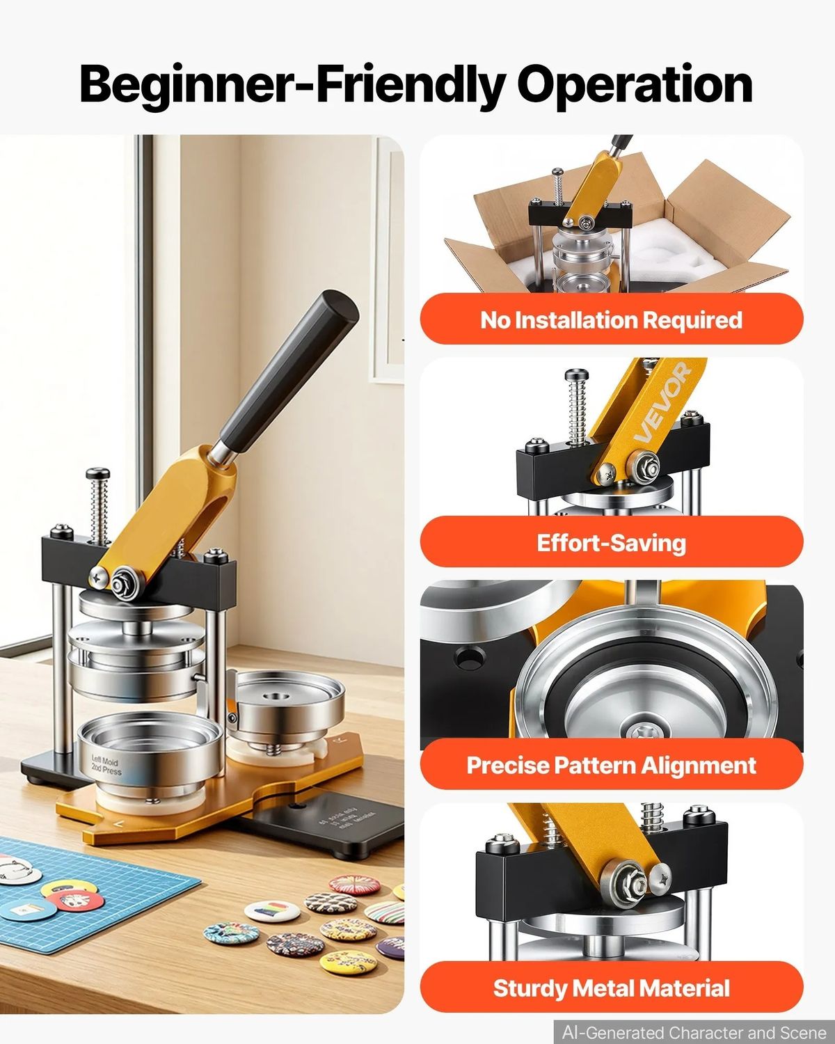 Button Maker Machine 75mm 3 Inch Badge Press Kit with 500 Button Parts